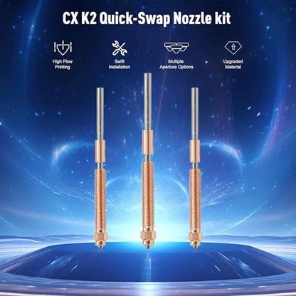 K2 Plus Nozzles 0.2mm* 0.4mm*0.6mm 3PCS, Unicorn K2 Quick-Swap Nozzles with Titanium Alloy Heat Break, Copper Alloy and Hardened Steel Nozzle, High Flow Nozzles Kit for K2 Plus 3D Printer