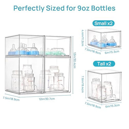 Vtopmart Clear Stackable Storage Drawers Set of 4, Baby Bottle Organizer - style: 2 Small+2 High
