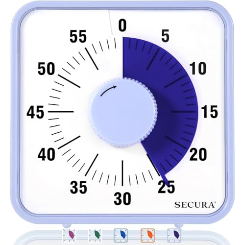 Secura 60-Minute Visual Countdown Timer, 7.5-Inch Oversize Classroom Visual Timer for Kids and Adults, Durable Mechanical Kitchen Timer Clock with Magnetic Backing (Violet) - color: Purple & Purple