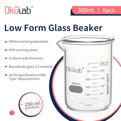 6 Pcs 300mL Glass Beaker Set, Low Form Beakers, Graduated Glass Beakers for Lab, Classroom, Craft, Kitchen,BKLG300A6-X - style: 6 Pcs of 300ml