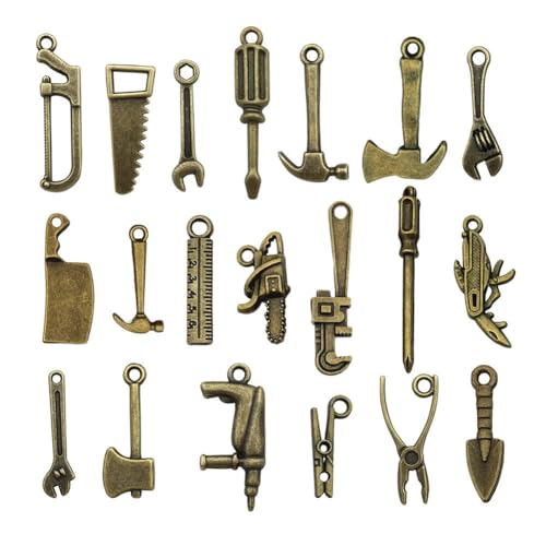 100 Pcs Bronze Color Tool Miniature Figurines Mini Tool Figurines Miniature Tools Including Hammers, Screwdrivers, and Wrenches for DIY Crafts