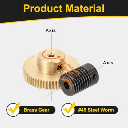 uxcell Worm Gear Set 60T 0.5 Module 60:1 Reduction Rate, Right Rotation Drive Gear Box Wheel Reduce Transmission Part (Brass Gear-3mm Bore, #45 Steel Rod 4mm Bore) - size: Gear-3mm, Rod-4mm Bore, style: 0.5M-60T