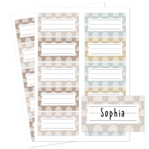 Andaz Press Desk Name Tags for Classroom, 20 Pack Waterproof Vinyl Student Name Labels 3.5 x 2 in, Write-On Cubby & Bin Labels, Boho Rainbow Border Back to School Name Plates - color: Boho Rainbow Border