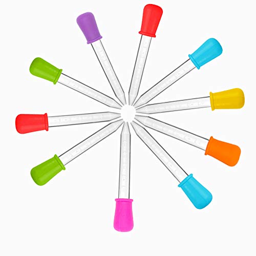 10 Pcs Liquid Droppers, Silicone and Plastic Pipettes Transfer Eyedropper with Bulb Tip for Candy Oil Kitchen Gummy Making, Graduated 5-ML, 7 Colors