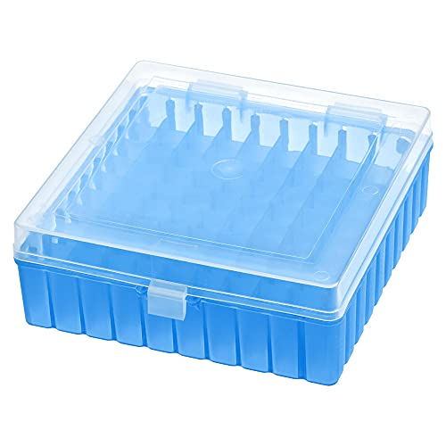 uxcell Centrifuge Tube Freezer Storage Box 100 Places Waterproof Polypropylene Lockable Cryogenic Holder Rack for 1.5/1.8/2ml Microcentrifuge Tubes Vials Samples, Blue - color: Blue