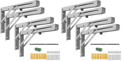 MySit 16" Folding Shelf Brackets 4 PCS, Max Load 550lb Heavy Duty Stainless Steel DIY Collapsible Wall Mounted L Shelf Bracket Space Saving for Table Work Bench (Pack of 2) - size: 16 Inch (Pack of 2)