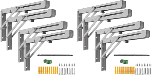 MySit 16" Folding Shelf Brackets 4 PCS, Max Load 550lb Heavy Duty Stainless Steel DIY Collapsible Wall Mounted L Shelf Bracket Space Saving for Table Work Bench (Pack of 2) - size: 16 Inch (Pack of 2)