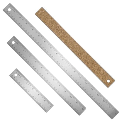 HARFINGTON 3pcs Stainless Steel Metal Ruler 15/30/45cm Straight Edge with Cork Backing Non-Slip Inch Metric Metal Ruler for Classroom Office Home Drafting Tools - size: 15/30/45cm