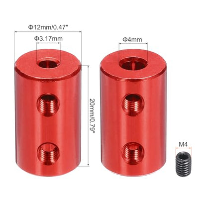 MECCANIXITY 3.17mm to 4mm Bore Rigid Coupling 20mm Length 12mm Dia M4 Aluminum Alloy Shaft Coupler Connector for 3D Printers DIY Car Boat Red, with 6pcs Coupling, 24pcs Screws, 2pcs Wrench - size: 3.17mm to 4mm