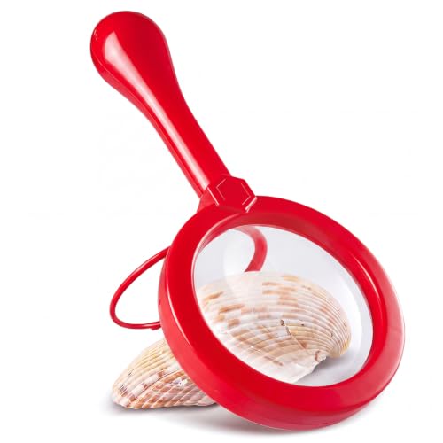 Lewtemi Kids Science Learning Toys Kids Magnifying Glass with Stand Grasp Jumbo Magnifiers 3X Magnification Exploration Preschool Learning Toys for Reading Book Map Insect (Red) - color: Red