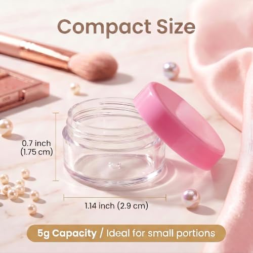 50 Count 5 Gram Sample Containers, Clear Lip Balm Jars - color: Pink