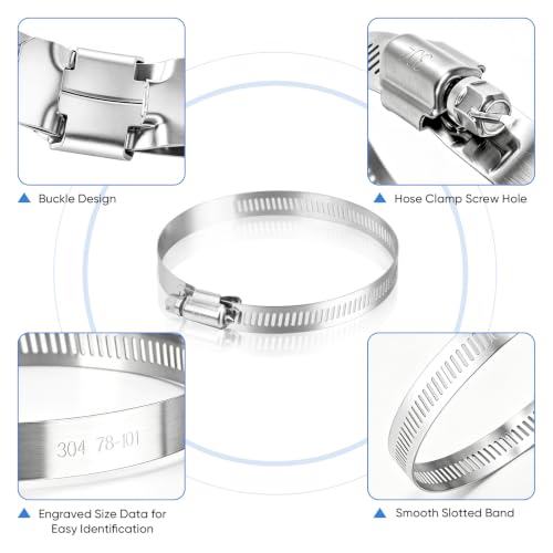 TICONN 12PCS Hose Clamps Set 304 Stainless Steel, 1-5/8"-2-1/2" Worm Gear - size: SAE #28 12PCS 1-5/8''~2-1/2"