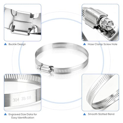 TICONN 12PCS Hose Clamps Set 304 Stainless Steel, 1-5/8"-2-1/2" Worm Gear - size: SAE #28 12PCS 1-5/8''~2-1/2"