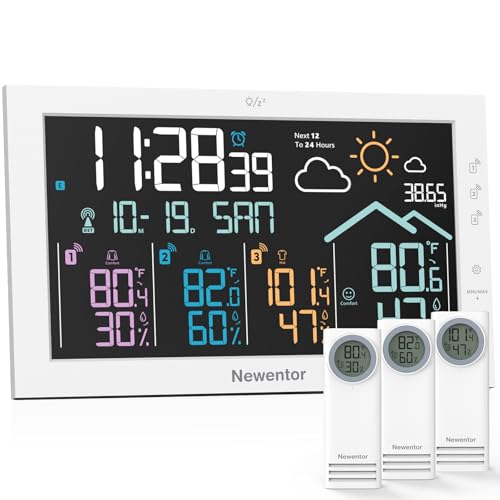 Newentor Weather Stations Wireless Indoor Outdoor with 3-Sensors Monitor - color: White