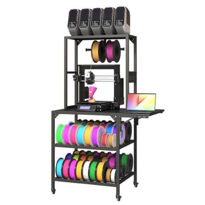 3D Printer Stand, Heavy Duty Large Printer Table Stand with Filament Storage Rack and T-Shaped Spools Holder Rack 3D Printer Table Workbench with Wheels Use for 3D Laser Printer Home Office