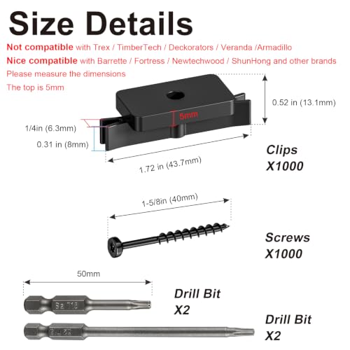 1000Pack Polymer Hidden Deck Fasteners for Composite Decking