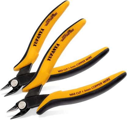 Micro Flush Cutter,Ultra Sharp Micro Wire Cutter Side Cutter with Internal Spring & Soft Rubber Handle,Diagonal Cuting Pliers for Electronics,jewelry making,Plastic,Zip Ties,Yellow & Black - size: 2 Pack