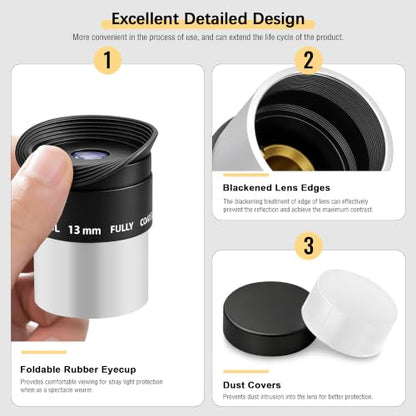 Alstar Telescope Eyepiece 13mm Plossl Telescopes Lens 50° Wide FOV 1.25" - size: 13MM