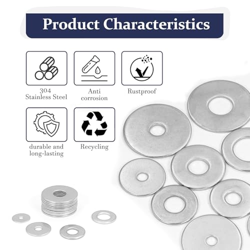 ZQZ 108Pcs Stainless Steel Flat Washers Assortment Kit;Fender Washer M3-M12 - size: 12 Sizes 108 Pieces