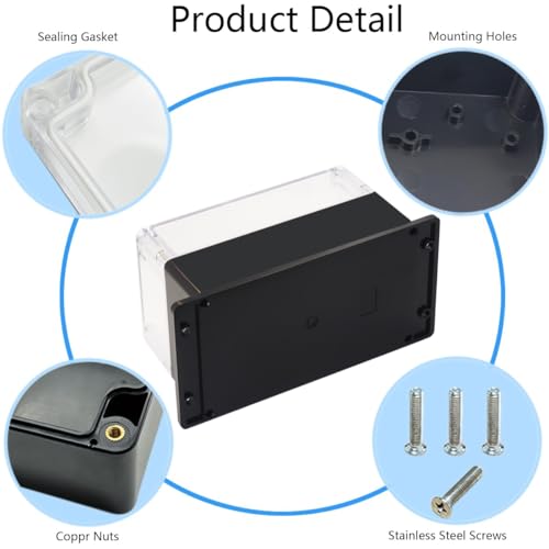 Junction Box IP65 Waterproof ABS Plastic Electrical Project Case Power Junction Boxes, Clear Cover Project Box with Fixed Ear 9.06x5.90x3.43 inch (230 x 150 x87 mm) - color: Clear, size: 9.06"x5.90"x3.43"