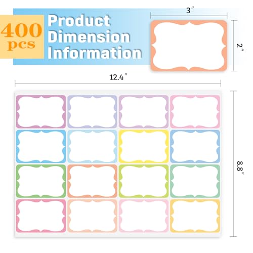 400 Pcs Name Tag Stickers, 3"x 2", 16 Colorful Name Tags, Name Labels for School, Classroom, Office and Home, Pastel Color - color: Fresh