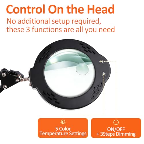 Magnifying Glass with Light and Clamp, 10X 30X LED Desk Magnifier with Real Glass Lens, 5 Color Modes, 3 Brightness Levels, Hands-Free Magnifying Lamp for Reading, Crafts, Electronics and Jewelry - color: Clamp