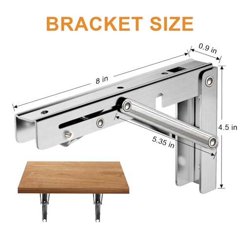 Storystore Folding Shelf Brackets - 8 Inch Heavy Duty Stainless Steel Collapsible Shelf Bracket for Bench Table, Space Saving DIY Bracket, Max Load: 550lb (4 PCS) - size: 8 Inch 4PCS