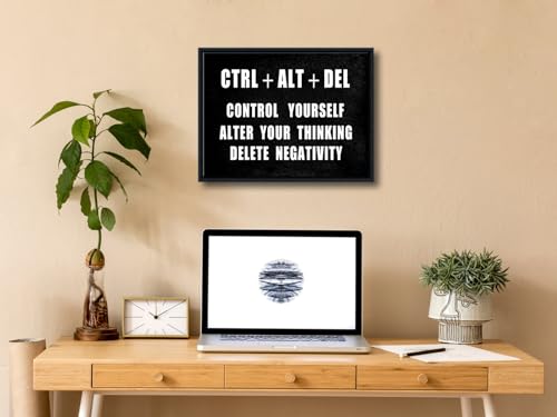 Pyradecor Black Framed Canvas Wall Art Motivational CTRL+ALT+DEL Classroom Positive Quotes Inspirational Poster Canvas Prints for Office Home Decorations - color: CTRL+ALT+DEL, size: 17"L x 13"W