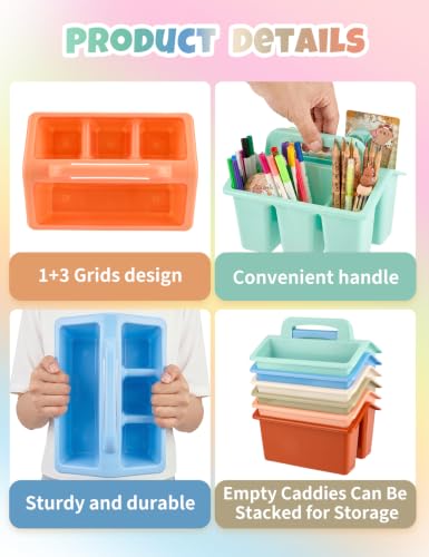 6 Pack Classroom Caddy Organizer with Handle, Table Caddy Classroom - color: Morandi