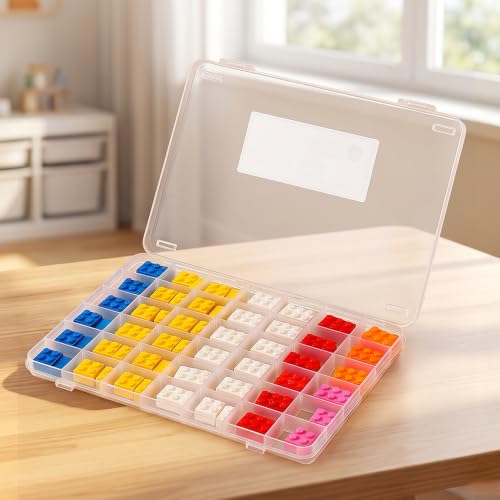 42 Grids Clear Plastic Storage Box, Removable Divider Small Parts Organizer, Portable Compartment Container for Adult Craft Hardware Bead Daily Classification, 1Pcs