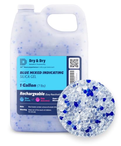 Dry & Dry [7 LBS] Blue & White Mixed Silica Gel Beads(Industry Standard) Silica - Rechargeable Silica Beads, Silica Gel, Desiccant Beads, Moisture Absorbers - color: Blue Mixed, size: 7 lbs