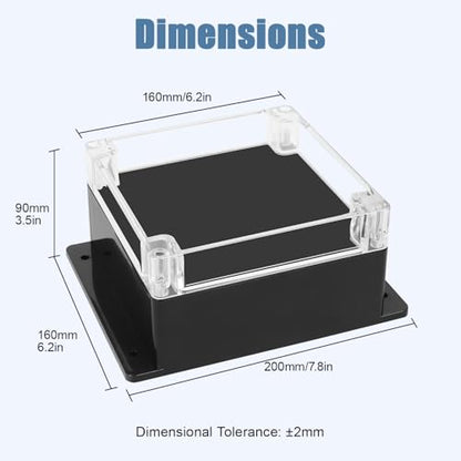 Project Box IP65 Waterproof ABS Plastic Electrical Junction Box with Clear Cover Enclosure with Fixed Ear, Black 6.1"x 6.1"x 3.4"(160x160x90mm)(Pack of 1) - color: 1 pack, size: 6.1"x 6.1"x 3.4"