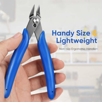 5 Inch Micro Wire Cutters, 2 Pack Precision Flush Cutters, Zip Tie Cutter - color: Blue (2 Pack)