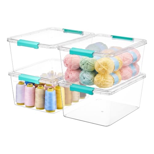 Vtopmart 4 Pack 12 Qt Clear Craft Storage Bins with Lids and Latches - color: Teal, size: 12 Qt