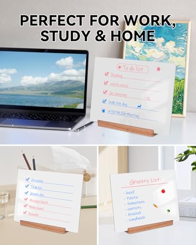 Dry Erase Acrylic Whiteboard 9x12 – White Surface or Dotted Grid – Desktop Writing Board with Wood Base – Reversible Horizontal & Vertical Display (Plain White) - style: Plain White