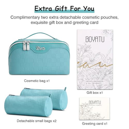 BOYATU Travel Makeup Bag Organizer: 180°Open-Flat 3 Pcs Make up Bags Set - color: 01-C-Blue