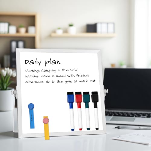 Small Desktop White Board with Stand, 10" x 10" Double-Sided Silver Aluminium Frame Whiteboard, Mini Dry Erase Board for Home, Office, Kitchen - size: 10"W x 10"H