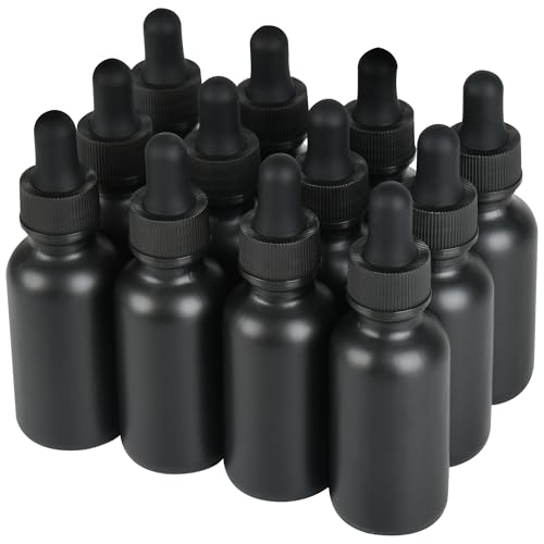 NOOEEISS 12 Pcs, 1oz Dropper Bottle, Black Glass Eye Dropper Bottle, Tincture Bottles with Dropper, Pretty Finish, Leak-Proof Design, Stronger Suction for All Kinds of Mixed Liquids - color: Black Frosted, size: 1oz-12Pack