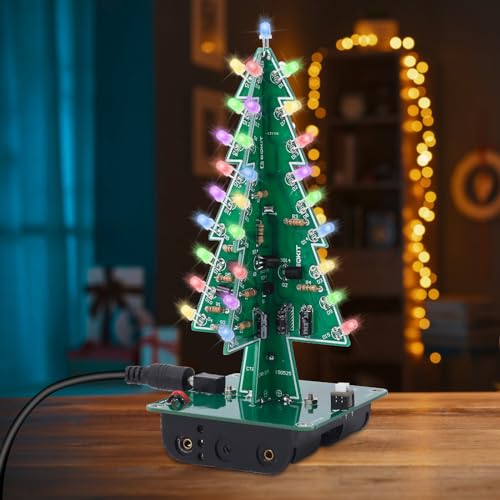 Christmas Tree Soldering Project, Icstation 3D Xmas Tree Soldering Kit with LED Flashing Lights Soldering Practice 7 Colors DIY Electronic Assemble Kit for Learning Teaching STEM Educational - color: 7 Colors, size: 1pc
