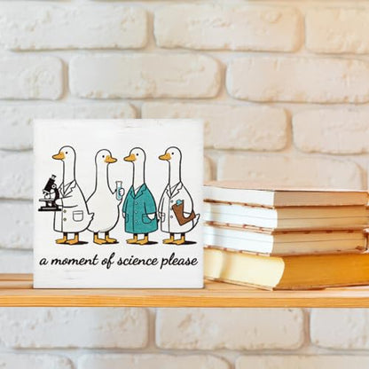 Funny Science Teacher Decor Chemistry Teacher Wood Block Sign a Moment of Science Wood Sign for Laboratory Classroom Office Desk Decoration 5x5 Inch, Back to School Gifts