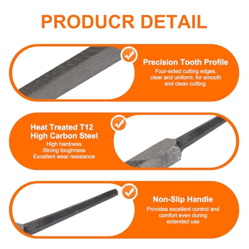 HARFINGTON Triangle Thin Teeth Cut File 10" Double Cut Teeth High Carbon Steel Hand Rasp File Without Handle for Metal Wood Deburring Removing - size: 10", style: Thin