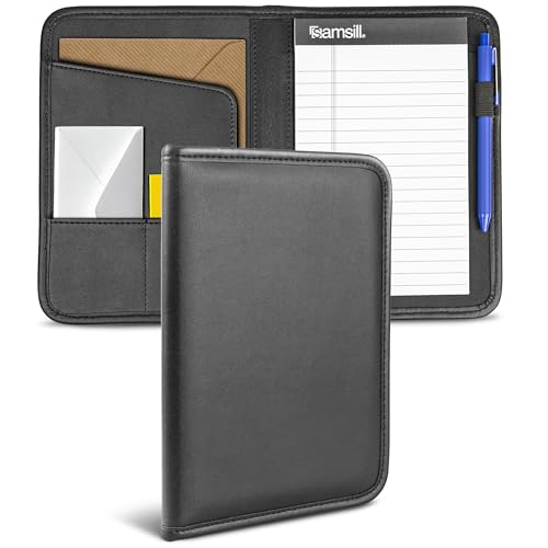 Samsill Professional Padfolio, Faux-Leather Mini Portfolio, with 5 x 8 Writing Pad, Black - size: Mini - 5 x 8 inches, style: Padfolio