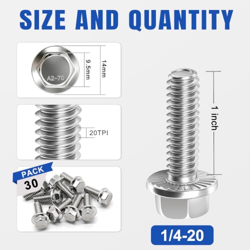 Taiss 25PCS 1/4-20 x 1 Flanged Hex Head Bolts 304 Stainless Steel,Flange Hexagon Screws Fully Threaded 1/4 Stainless Steel Bolts,1/4 Bolt - color: SS 1/4-20 x 1"