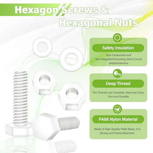300 Pieces/100 Sets 10mm M3x10 mm Nylon White Screw Nut Washer Kit - size: M3*10 mm, style: White Hex Head Screws