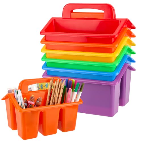 6 Pack Classroom Caddy Organizer with Handle, Table Caddy Classroom - color: Rainbow