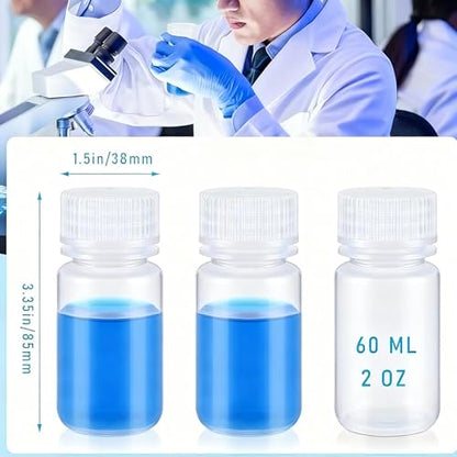 Hoolerry 20 Pcs 2oz 60ml Plastic Sample Bottles Laboratory Grade Polypropylene Wide Mouth Reagent Bottles Clear Liquids Storage Containers with Lids Leak Proof Containers for Lab Classroom - size: 2oz/ 60ml