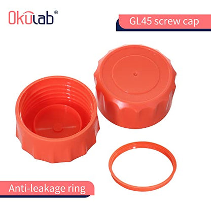 6pcs of 250ml(8.5oz) Round Media Storage Bottles, 3.3 Borosilicate Glass, with GL45 Screw Caps in PP Materia, GL45RB250B6 - style: 6pcs of 250ml