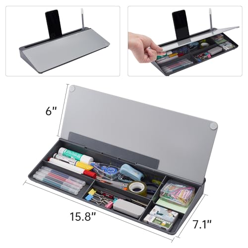 TSJ OFFICE Desktop Whiteboard Dry-Erase-Board - Computer Keyboard Stand White Board Surface Pad with Drawer, Desk Organizers with Accessories for Office, Home, School Supplies - Complete Grey - color: Grey Base/Glass
