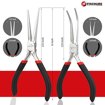 Needle Nose Pliers 2 PCs 6" - Heavy Duty Carbon Steel, Insulated, Non-Serrated, Long Nose Pliers with PVC Coating & Rust Proof Finish