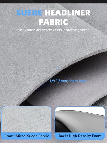 Light Gray Suede Headliner Fabric - 96" L × 60" W Auto Head Liners, Fabric Tube Packaging with Foam Backing for Cars, Trucks, SUVs, RVs, Boats - Home Repair/DIY Headliner Material - color: Dove Gray, size: 96"L×60"W